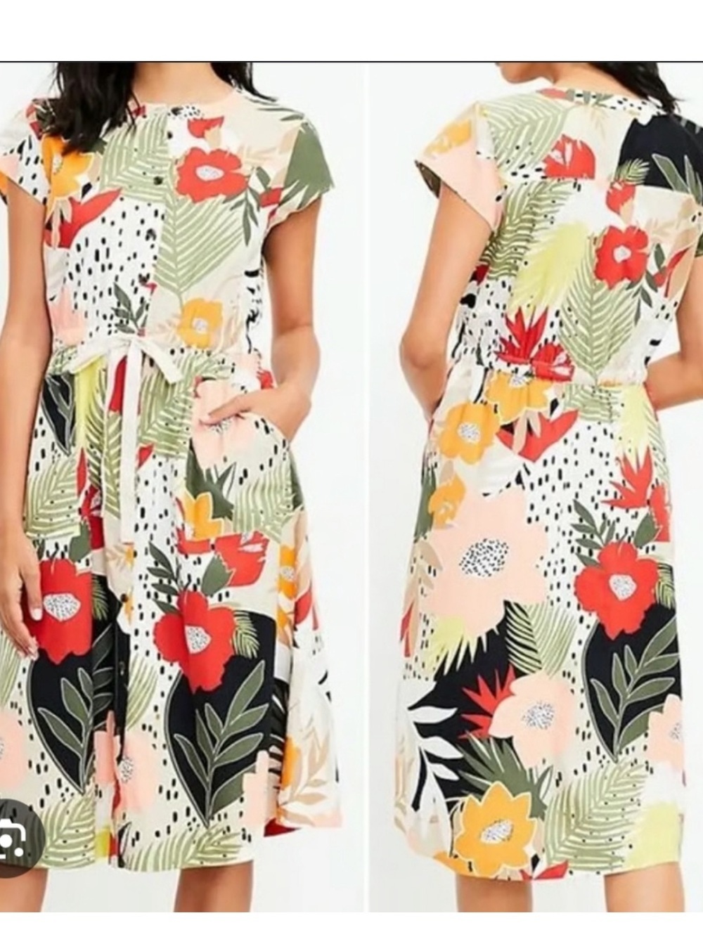 LIKE NEW LOFT Tripical Print Button Down Midi Dress